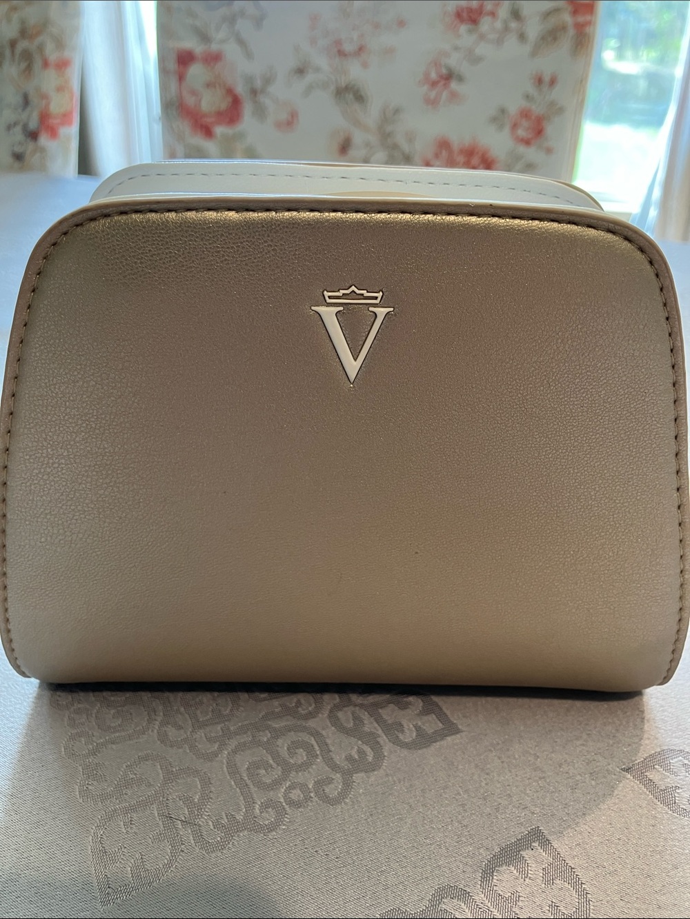 V-Emblem Metallic Gold Mini Crossbody Bag